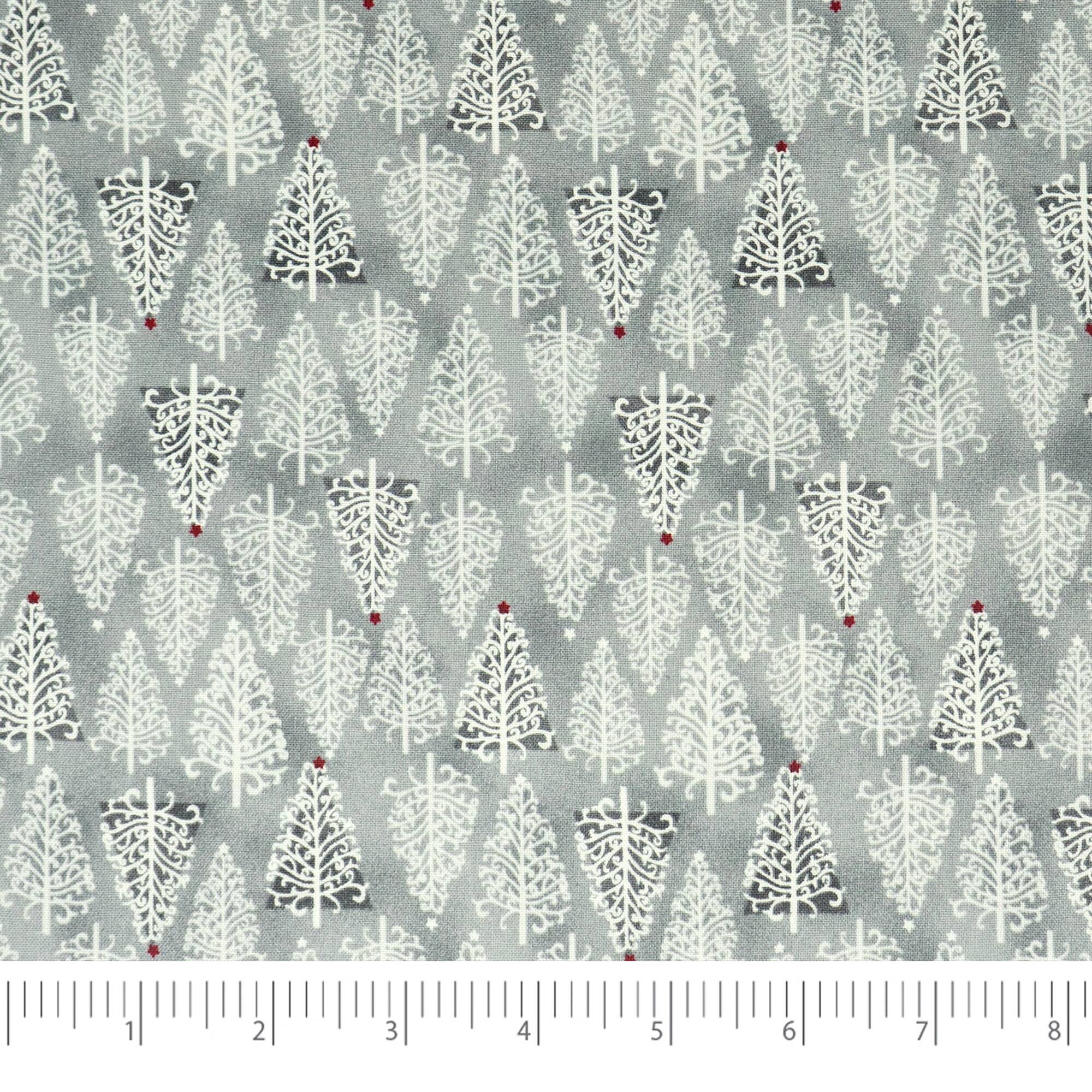 SINGER Christmas Holiday Gray Santa's Trees Cotton Fabric